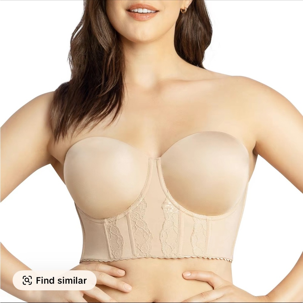 Strapless Lace Longline Bra - Tan